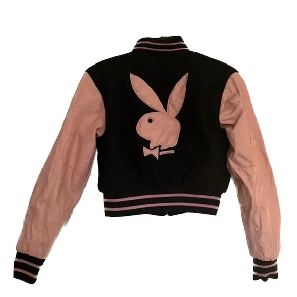 ヴィンテージ PLAY BOYレザーライダースジャケット黒ピンクM 90s playboy leather jacket vintage